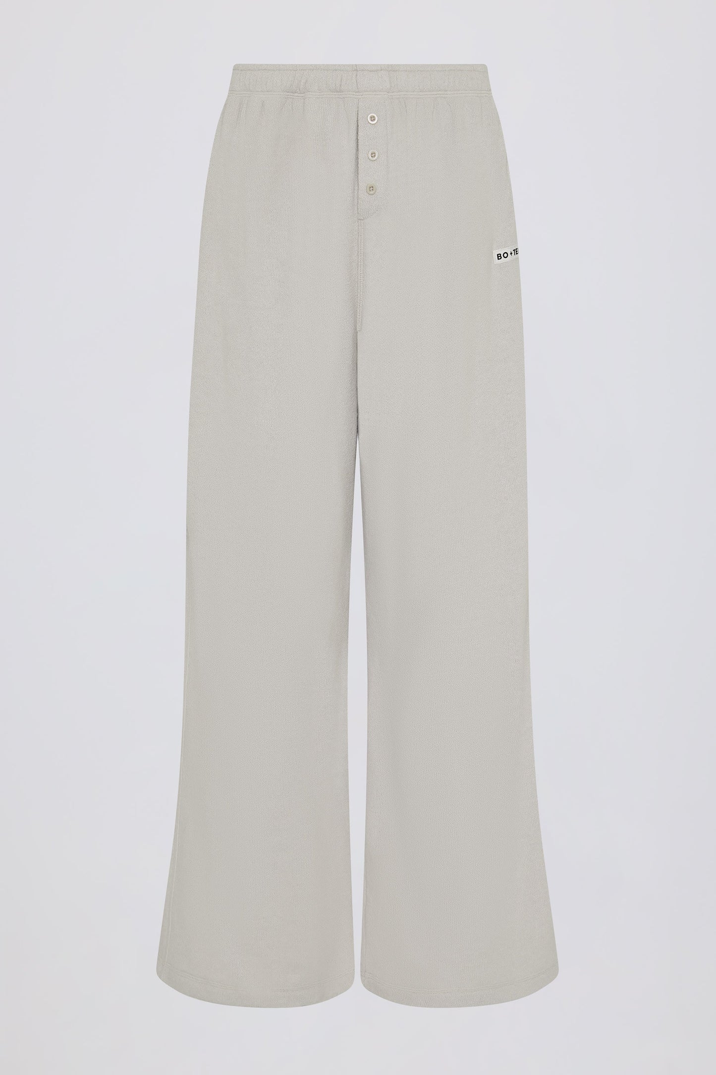 Button-Detail Low-Rise Wide-Leg Joggers in Light Grey