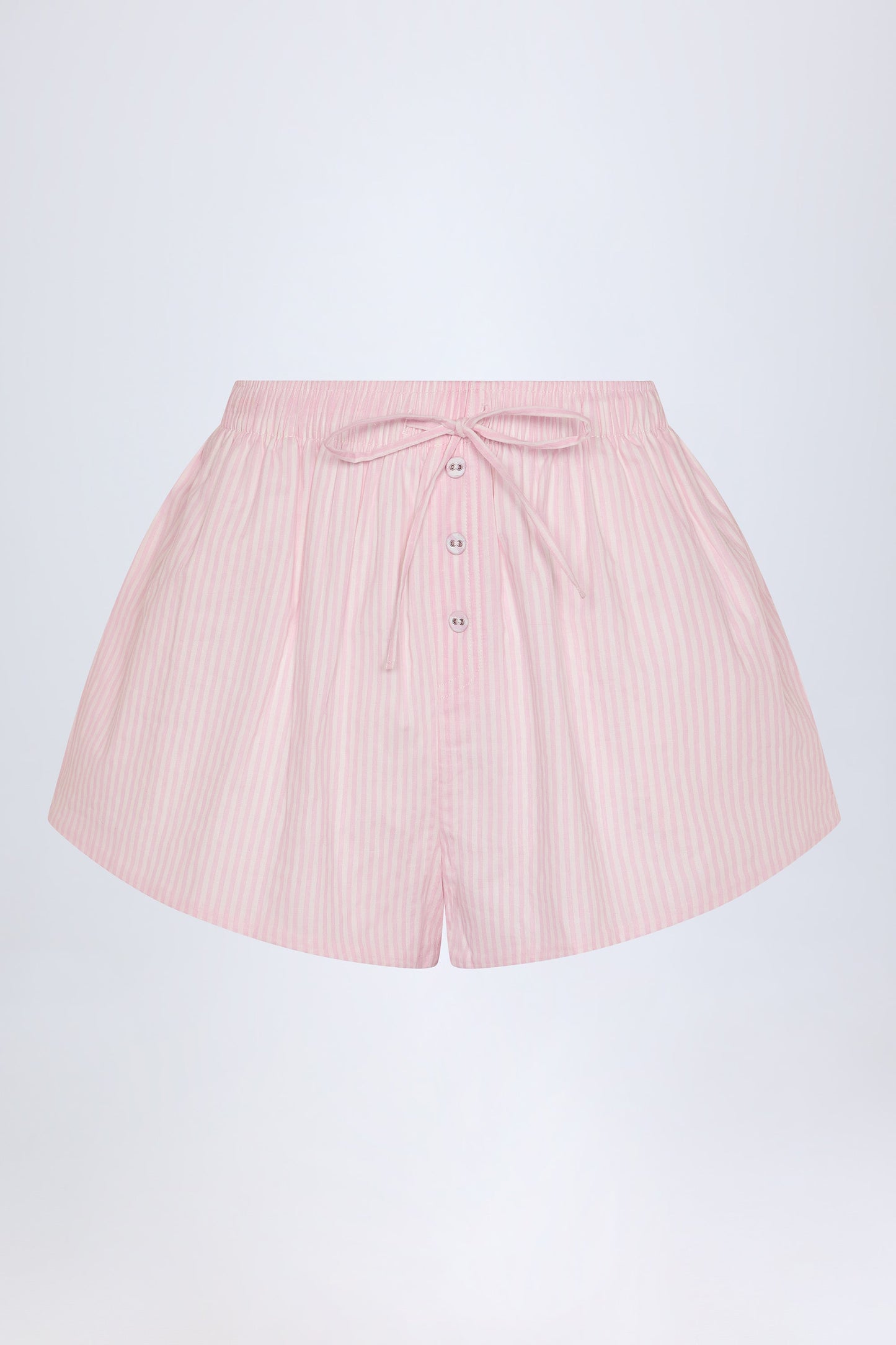 Tie-Front Cotton-Poplin Shorts in Pink & White Stripe