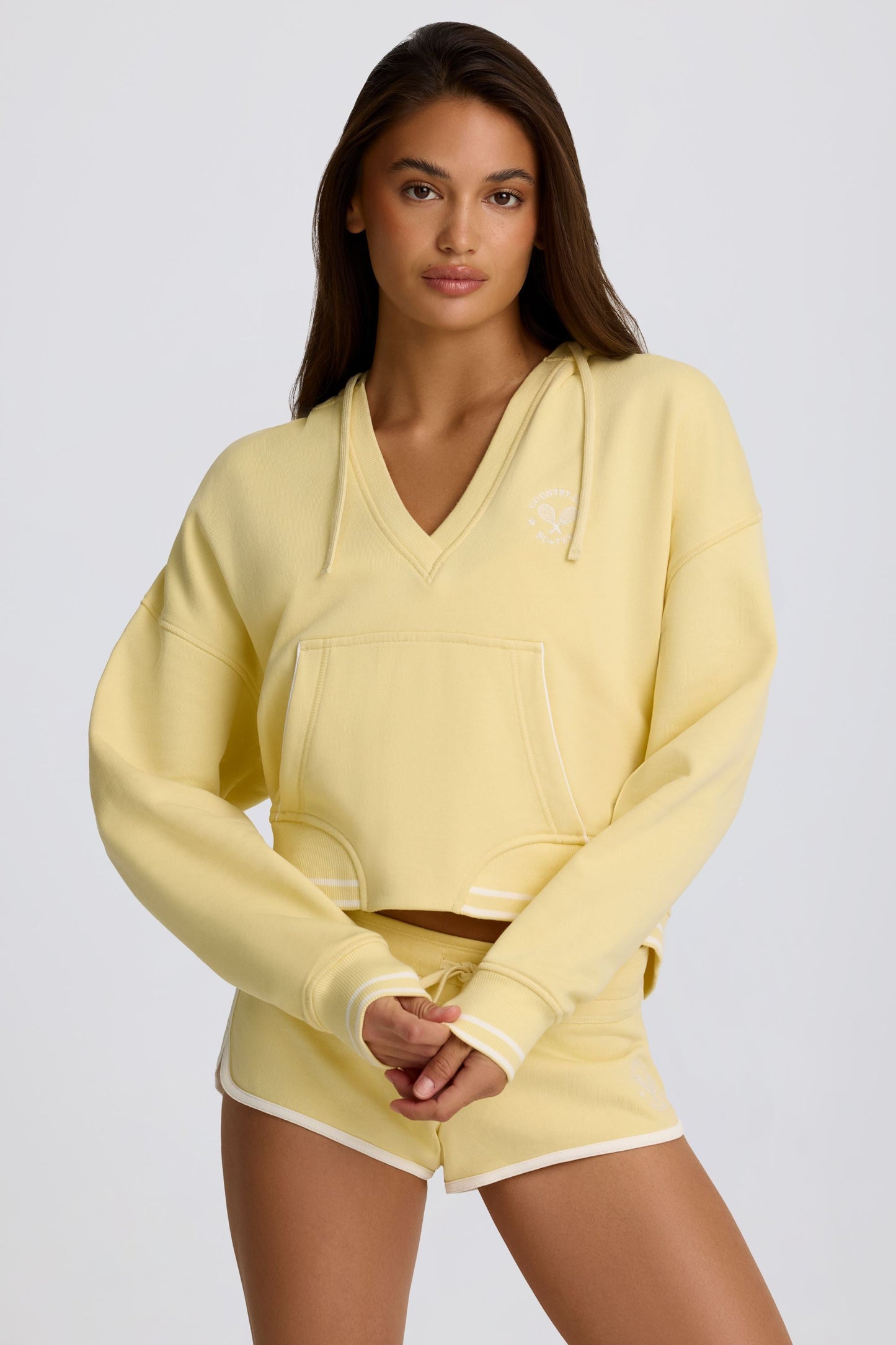 V-Neck Hoodie in Lemon