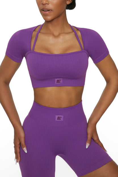Short Sleeve Crop Top in Purple