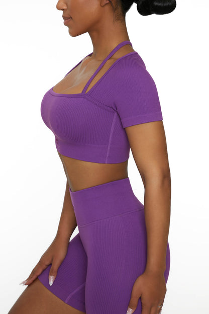 Short Sleeve Crop Top in Purple
