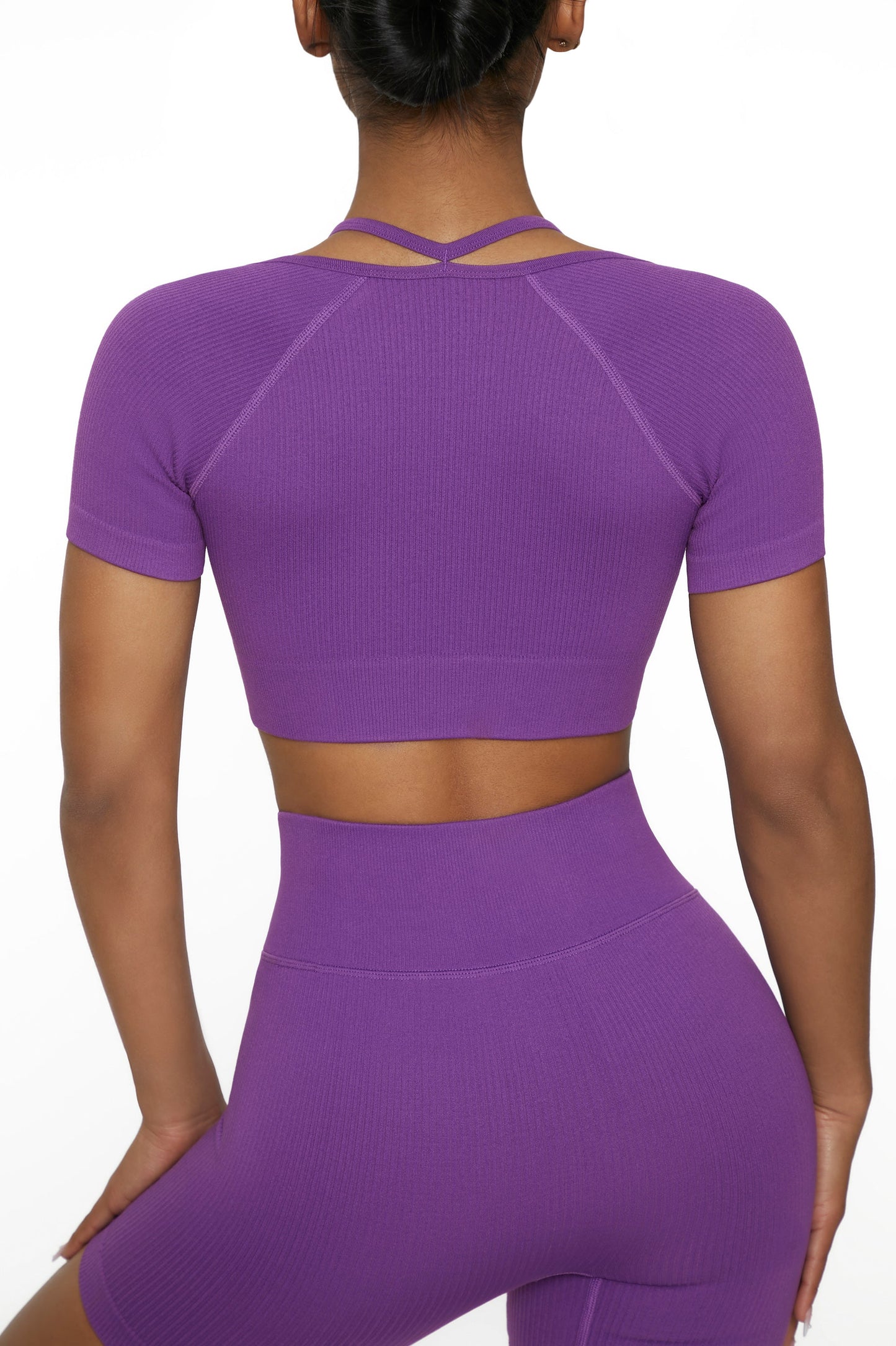 Short Sleeve Crop Top in Purple