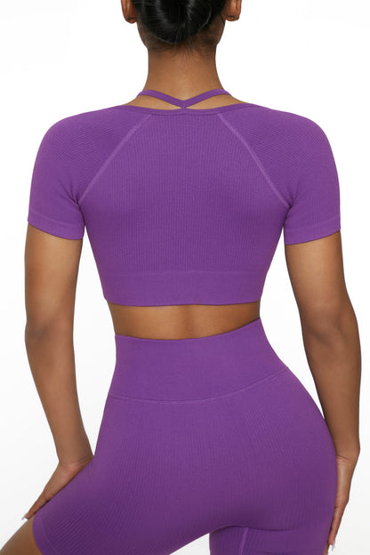 Short Sleeve Crop Top in Purple