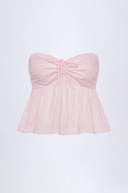 Tie-Front Strapless Cotton-Poplin Crop Top in Pink & White Stripe
