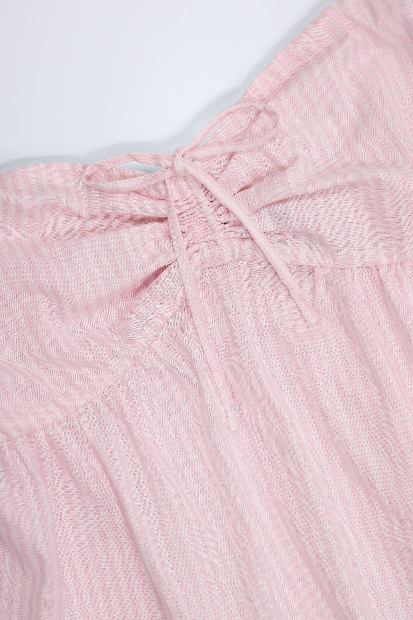 Tie-Front Strapless Cotton-Poplin Crop Top in Pink & White Stripe