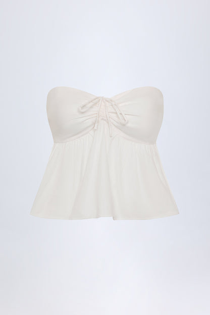 Tie-Front Strapless Cotton-Poplin Crop Top in White