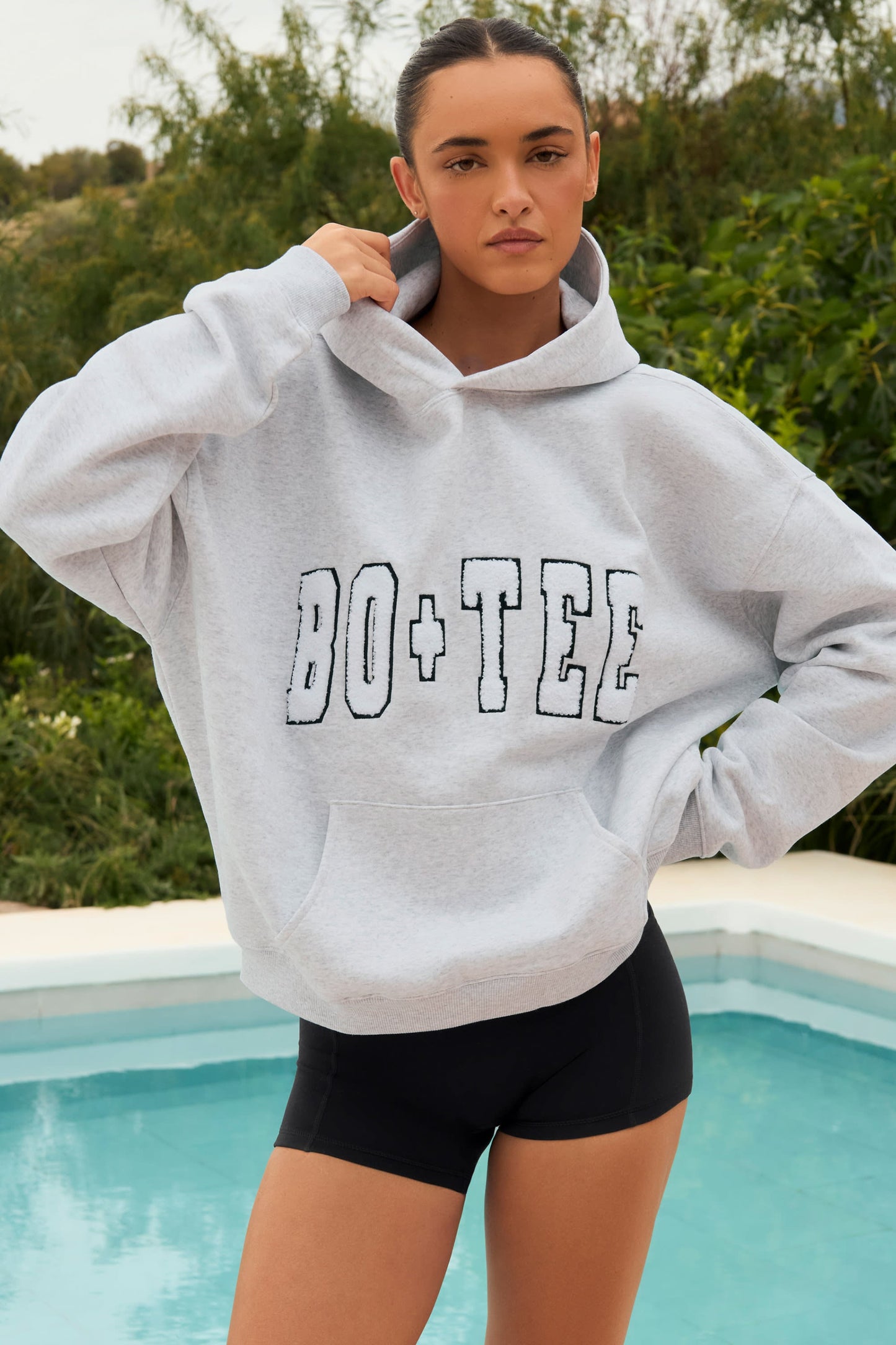 Appliqué Oversized Hoodie in Heather Grey