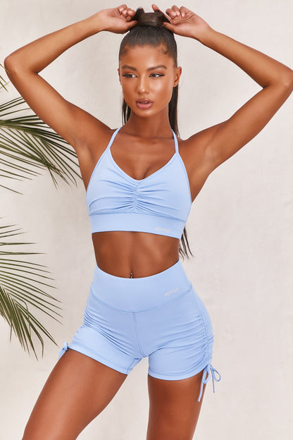 Focus Slinky Ruched Sports Bra in Baby Blue
