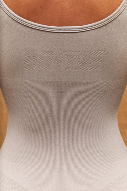 Zip Front Contour Unitard in Stone