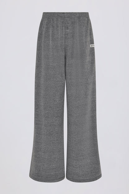 Button-Detail Low-Rise Wide-Leg Joggers in Dark Grey