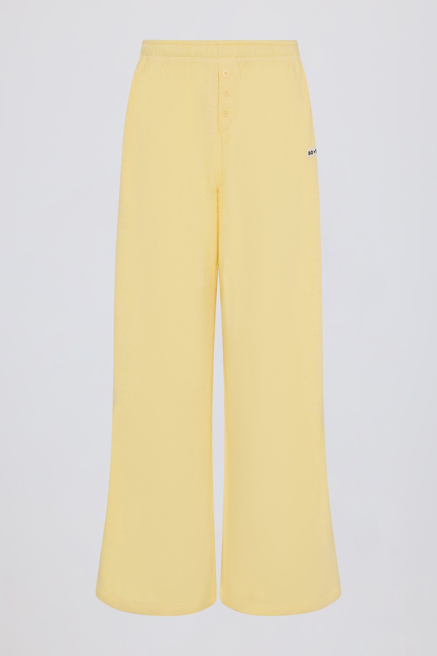 Button-Detail Low-Rise Wide-Leg Joggers in Lemon