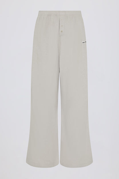 Button-Detail Low-Rise Wide-Leg Joggers in Light Grey
