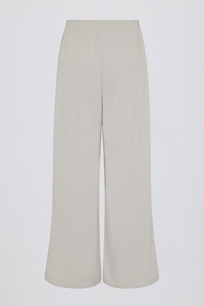 Button-Detail Low-Rise Wide-Leg Joggers in Light Grey