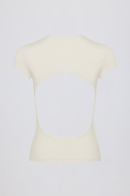 Cut-Out Longline T-Shirt in Cream