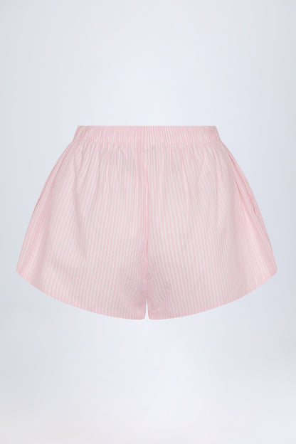 Tie-Front Cotton-Poplin Shorts in Pink & White Stripe
