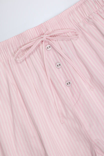 Tie-Front Cotton-Poplin Shorts in Pink & White Stripe