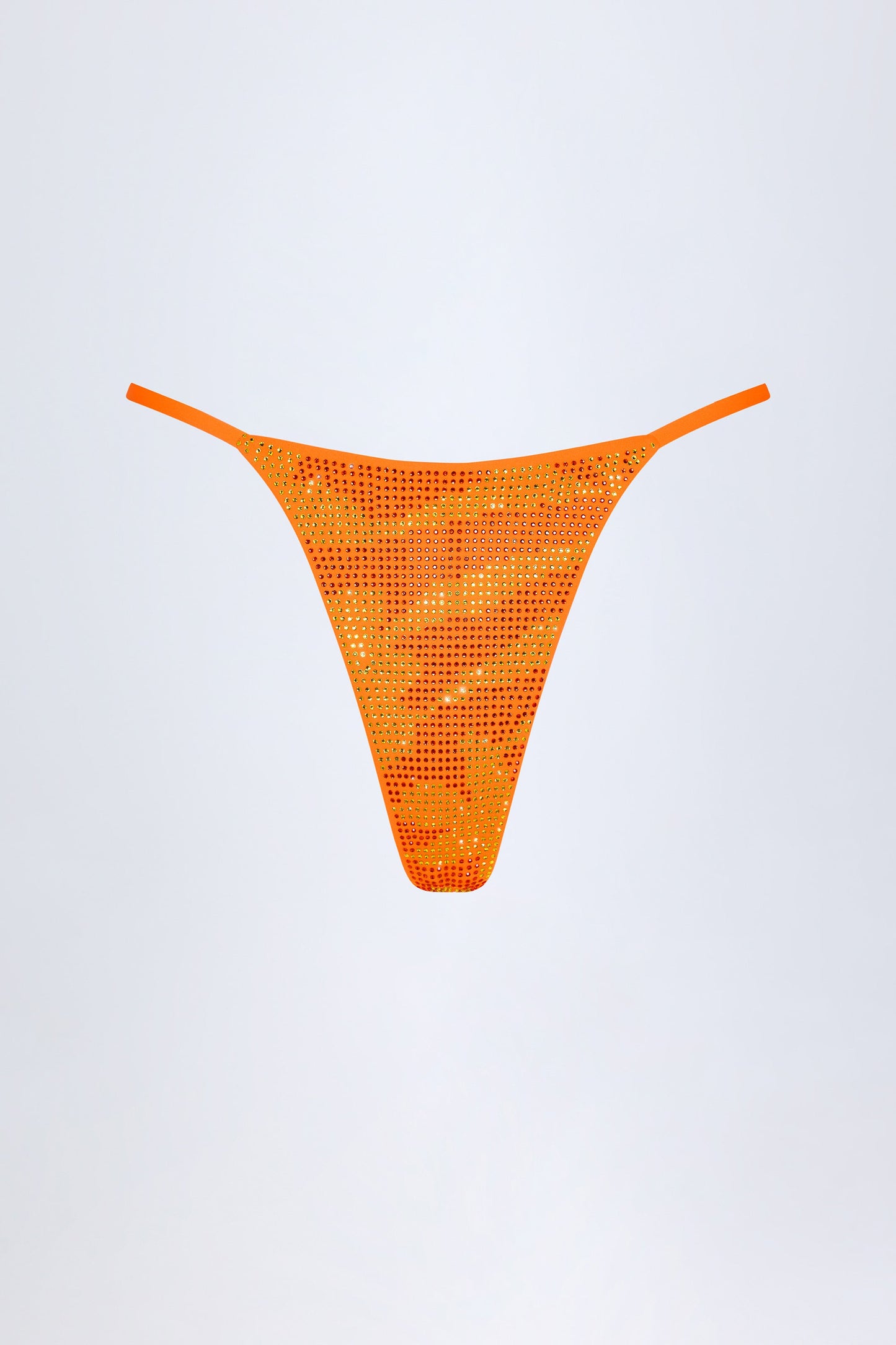 Embellished Thong Bikini Bottoms in Orange Tropical Hotfix