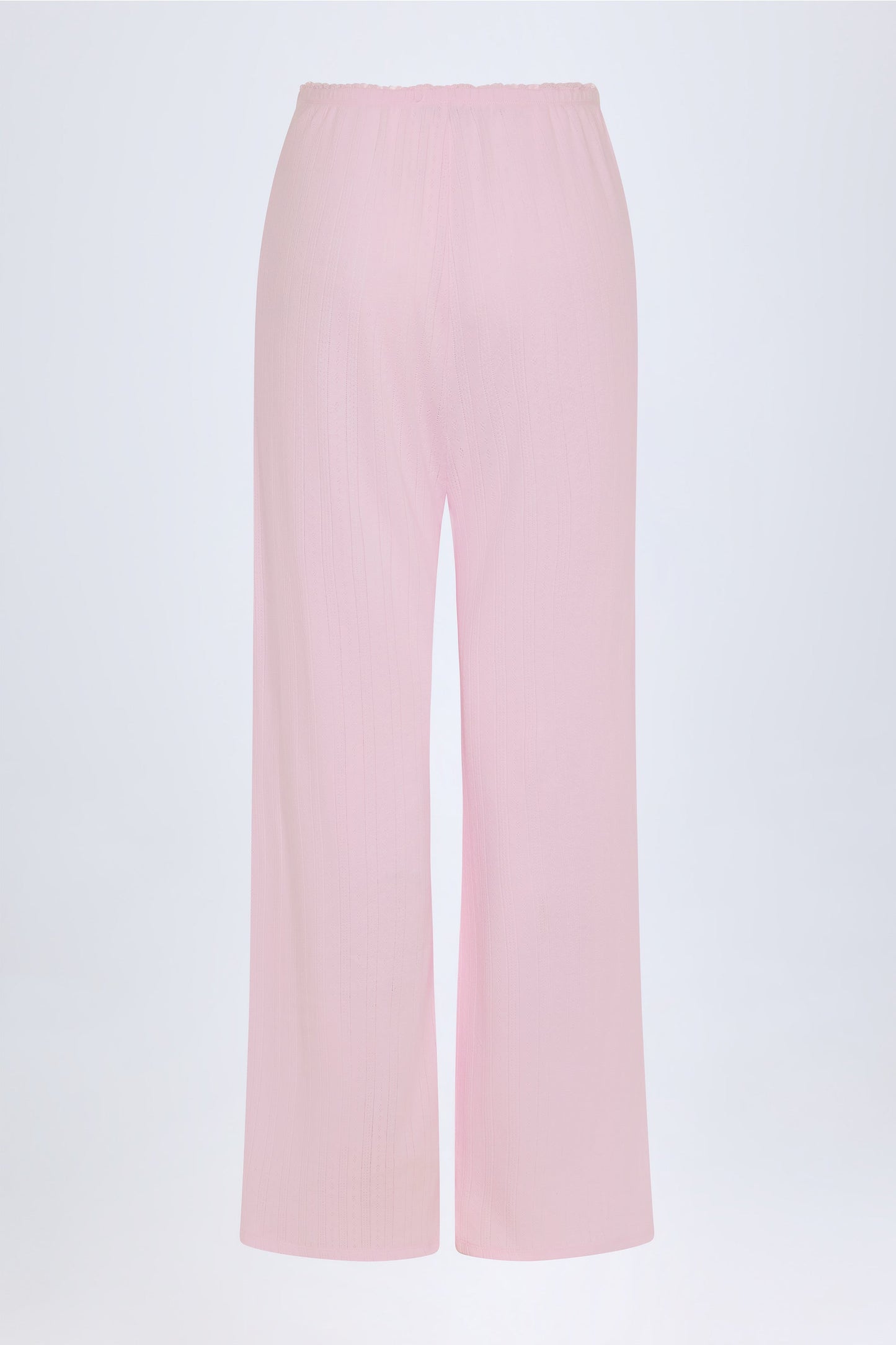 Pointelle Mid-Rise Straight-Leg Trousers in Baby Pink