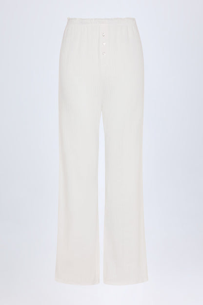 Pointelle Mid-Rise Straight-Leg Trousers in White