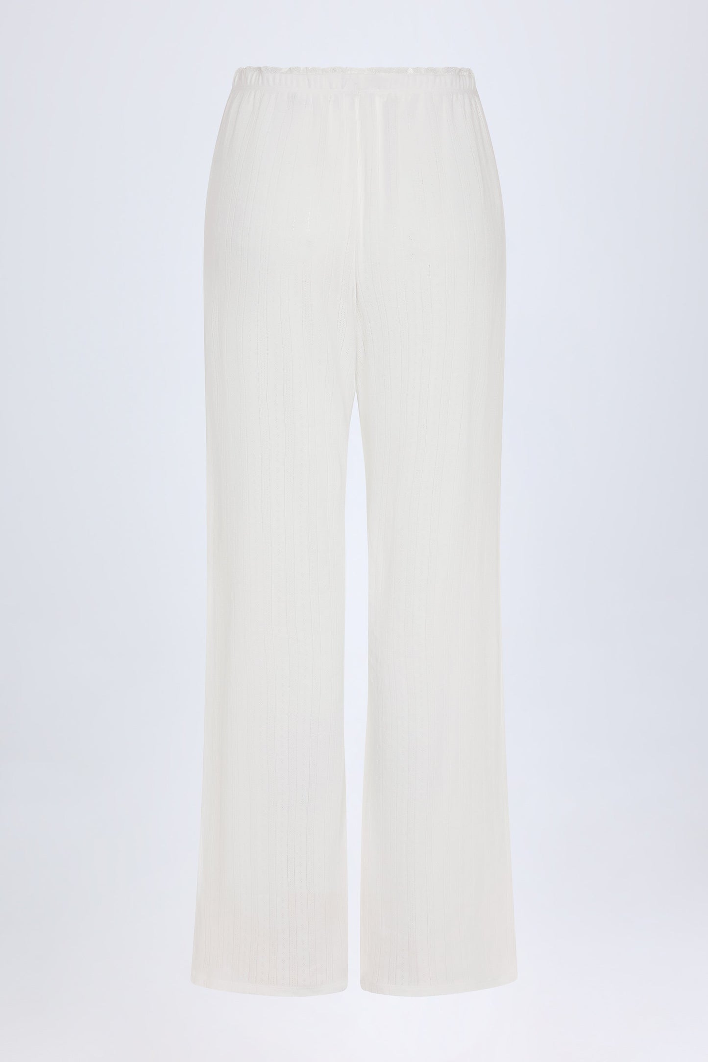 Pointelle Mid-Rise Straight-Leg Trousers in White