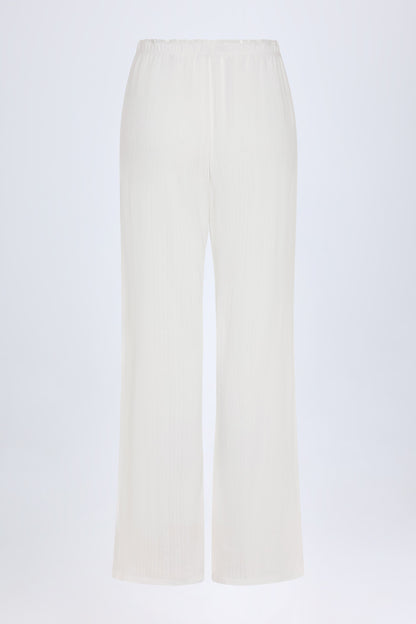 Pointelle Mid-Rise Straight-Leg Trousers in White