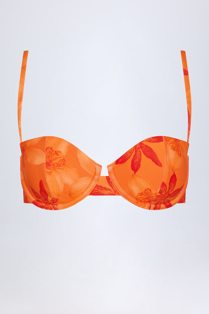 Underwired Balconette Bikini Top in Orange Orchid Print