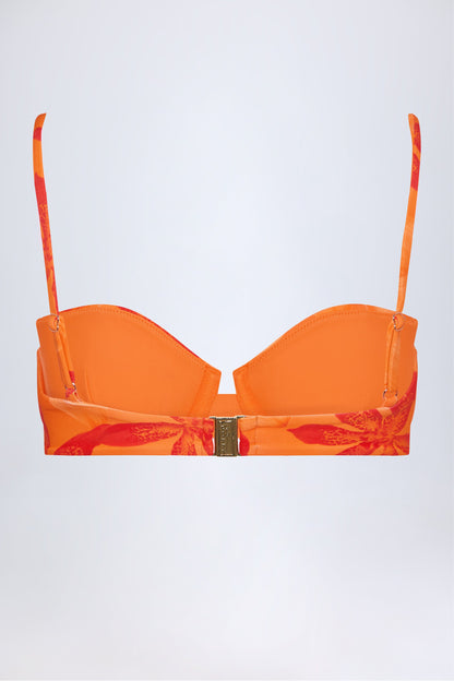 Underwired Balconette Bikini Top in Orange Orchid Print