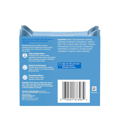 Neutrogena Makeup Remover Wipes, Ultra-Soft Cleansing Facial Towelettes for Waterproof Makeup, Alcohol-Free, Plant-Based, 50 Count (2 Packs of 25)