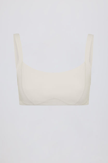 Soft Active Contrast-Trim Sports Bra in Cream