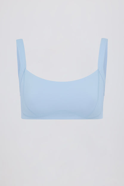Soft Active Contrast-Trim Sports Bra in Sky
