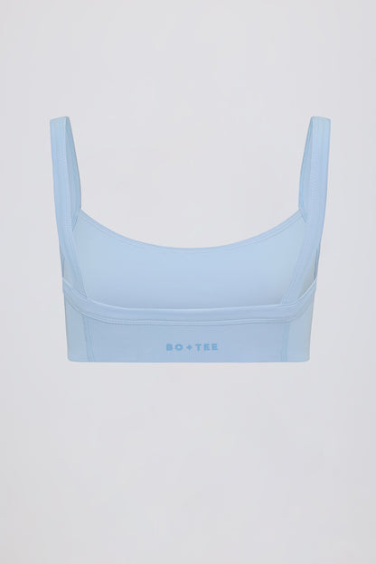 Soft Active Contrast-Trim Sports Bra in Sky